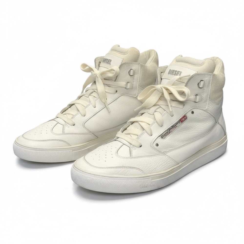 Diesel Claw-King Mens White Leather High Top Sneakers Zip‎ Y00063 US 13 EUR 47